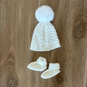 Cream Knit Baby Hat and Booties Set